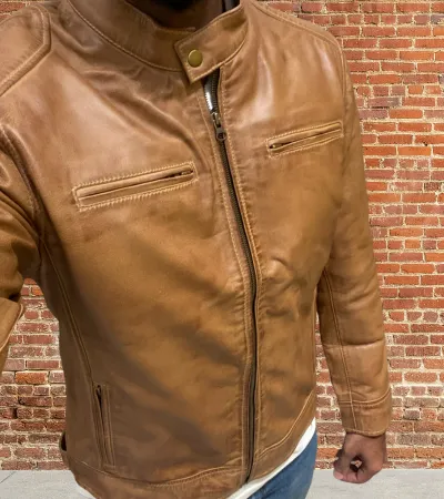 Dodge Men’s Camel Leather Jacket - Image 6