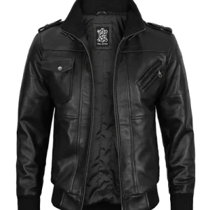 Edgefield – Men’s Black Hooded Lambskin Bomber Jacket | MLJ Edition