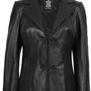 Marbella – Women’s Black Lambskin Leather Blazer | MLJ Edition