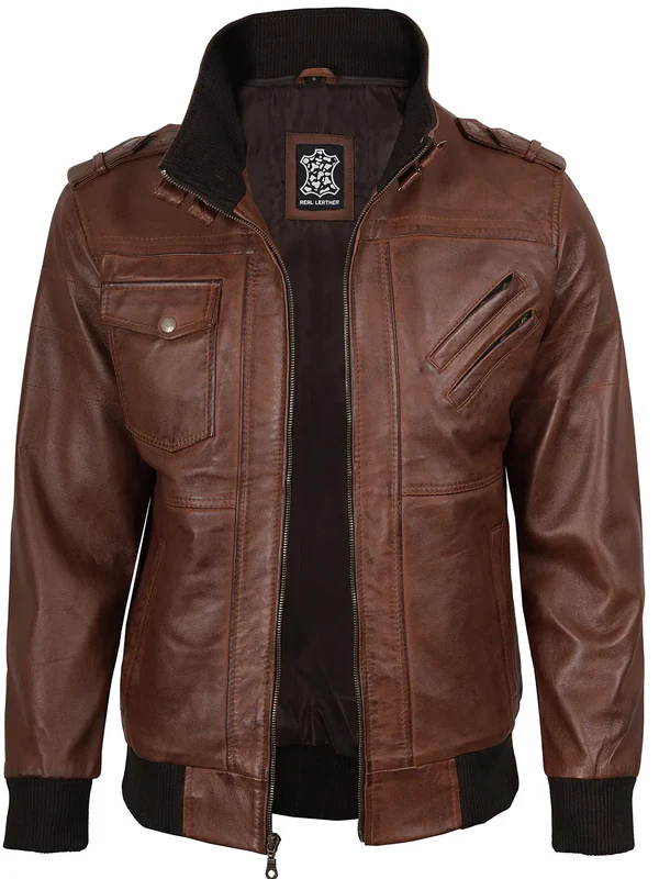 Edgefield – Men’s Cognac Wax Hooded Lambskin Bomber Jacket | MLJ Edition - Image 4