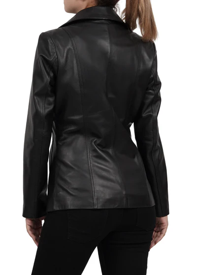 Marbella – Women’s Black Lambskin Leather Blazer | MLJ Edition - Image 2