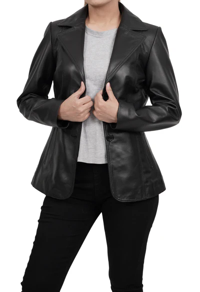 Marbella – Women’s Black Lambskin Leather Blazer | MLJ Edition - Image 3