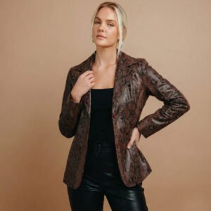 Sorelle Cognac Snake-Print Leather Blazer – Women