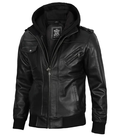 Edgefield – Men’s Black Hooded Lambskin Bomber Jacket | MLJ Edition - Image 5