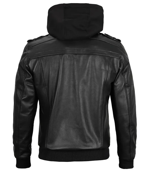 Edgefield – Men’s Black Hooded Lambskin Bomber Jacket | MLJ Edition - Image 2