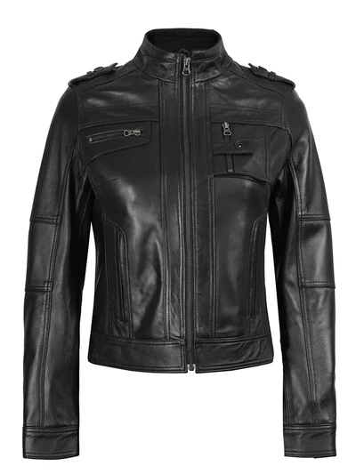 Mirella Women’s Black Leather Jacket - Image 3