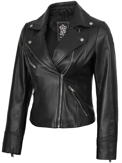 Ravena Black Asymmetrical Leather Jacket – Women - Image 2