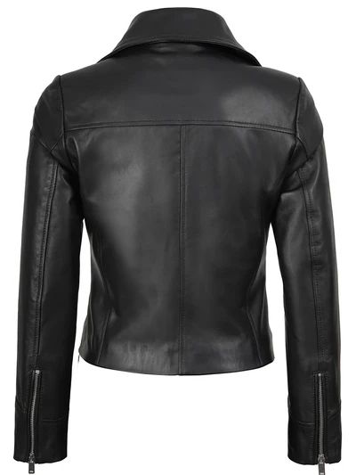 Ravena Black Asymmetrical Leather Jacket – Women - Image 3