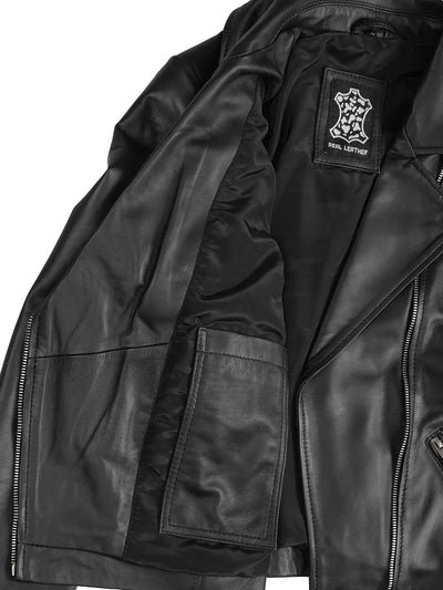 Ravena Black Asymmetrical Leather Jacket – Women - Image 4