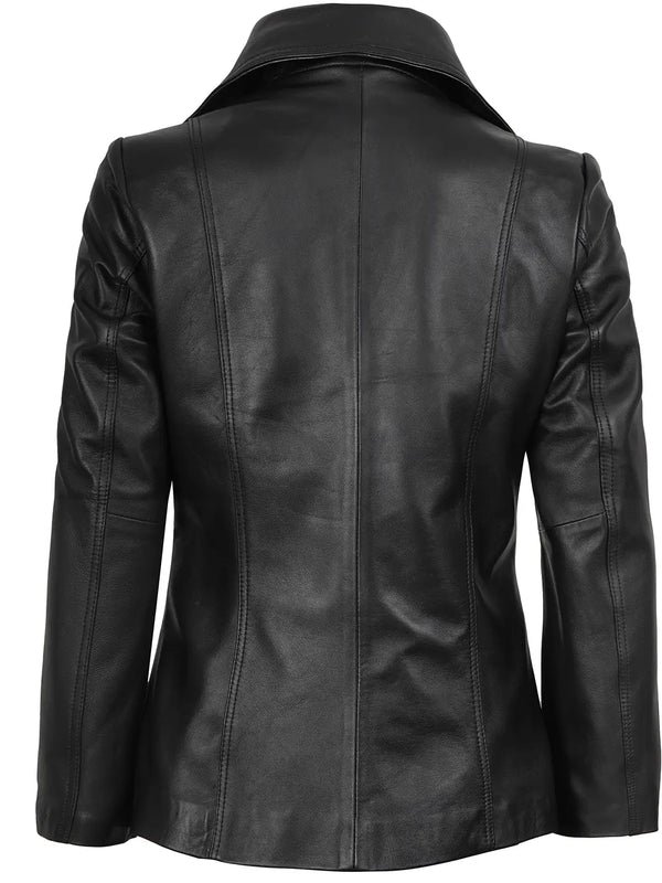 Marbella – Women’s Black Lambskin Leather Blazer | MLJ Edition - Image 5