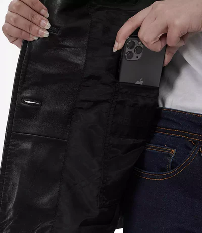 Evoria Women’s Black Three-Button Lambskin Leather Blazer - Image 5