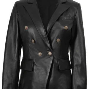 Livora Black Double-Breasted Leather Blazer – Women