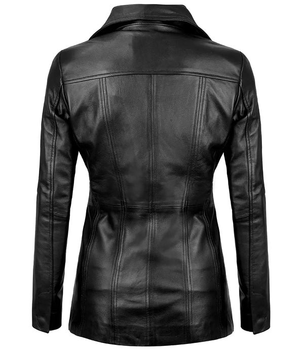 Evoria Women’s Black Three-Button Lambskin Leather Blazer - Image 6