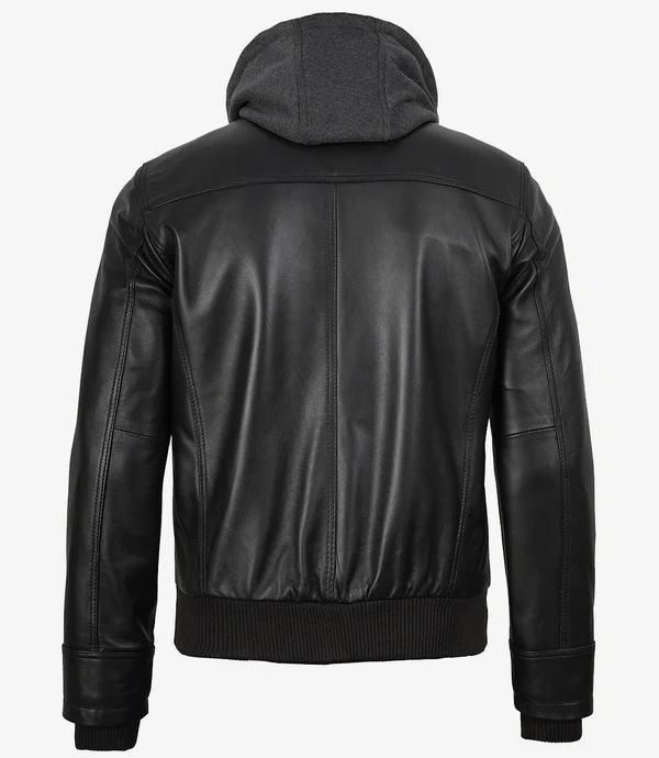 Marxton Black Hooded Leather Jacket – Men - Image 6