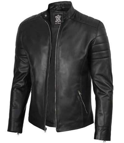 Renwick Men’s Black Distressed Café Racer Leather Jacket - Image 3