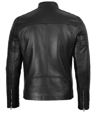 Renwick Men’s Black Distressed Café Racer Leather Jacket - Image 2