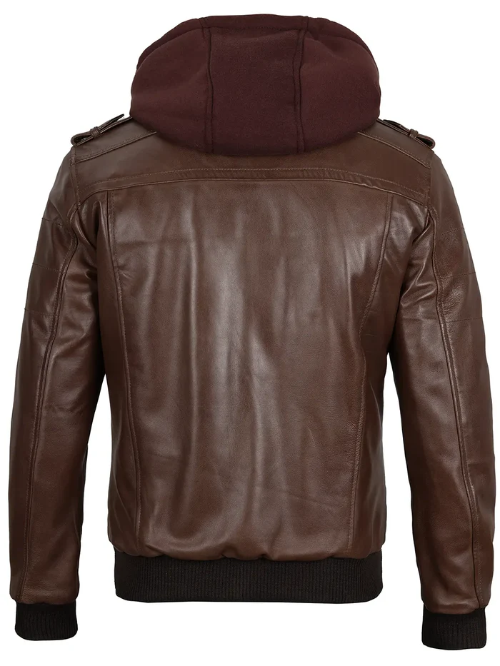 Edgefield – Men’s Dark Brown Hooded Lambskin Bomber Jacket | MLJ Edition - Image 5