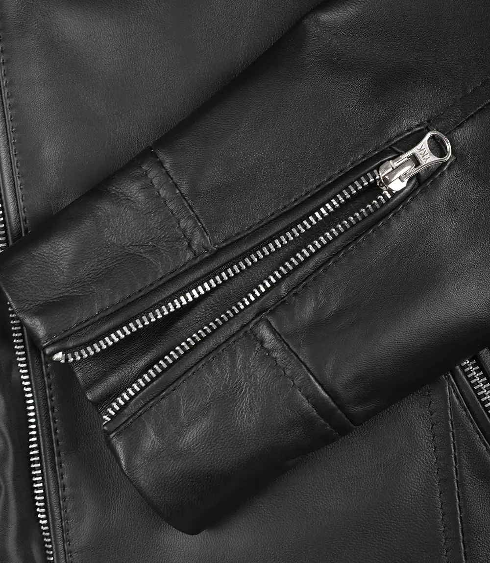 Renwick Men’s Black Distressed Café Racer Leather Jacket - Image 6