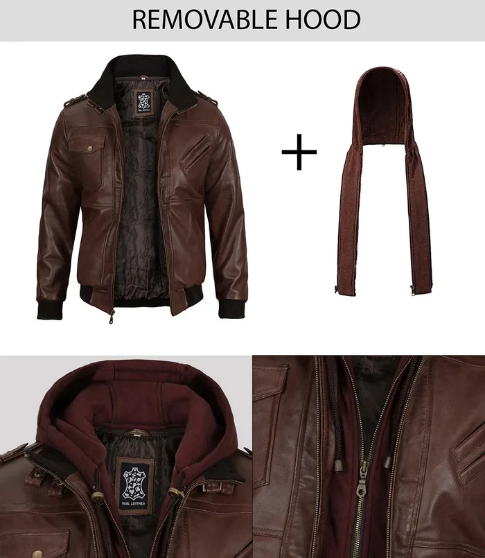 Edgefield – Men’s Dark Brown Hooded Lambskin Bomber Jacket | MLJ Edition - Image 6