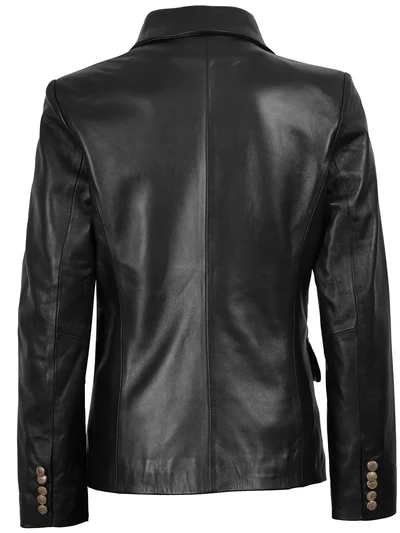 Livora Black Double-Breasted Leather Blazer – Women - Image 2