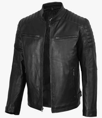 Renwick Men’s Black Distressed Café Racer Leather Jacket - Image 4