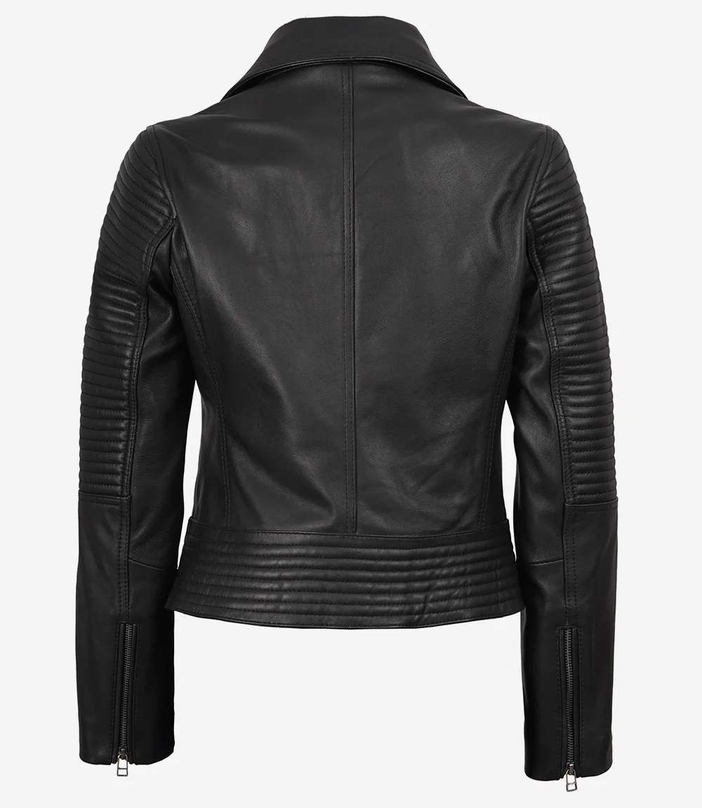 Eloria Women’s Black Leather Biker Jacket - Image 2