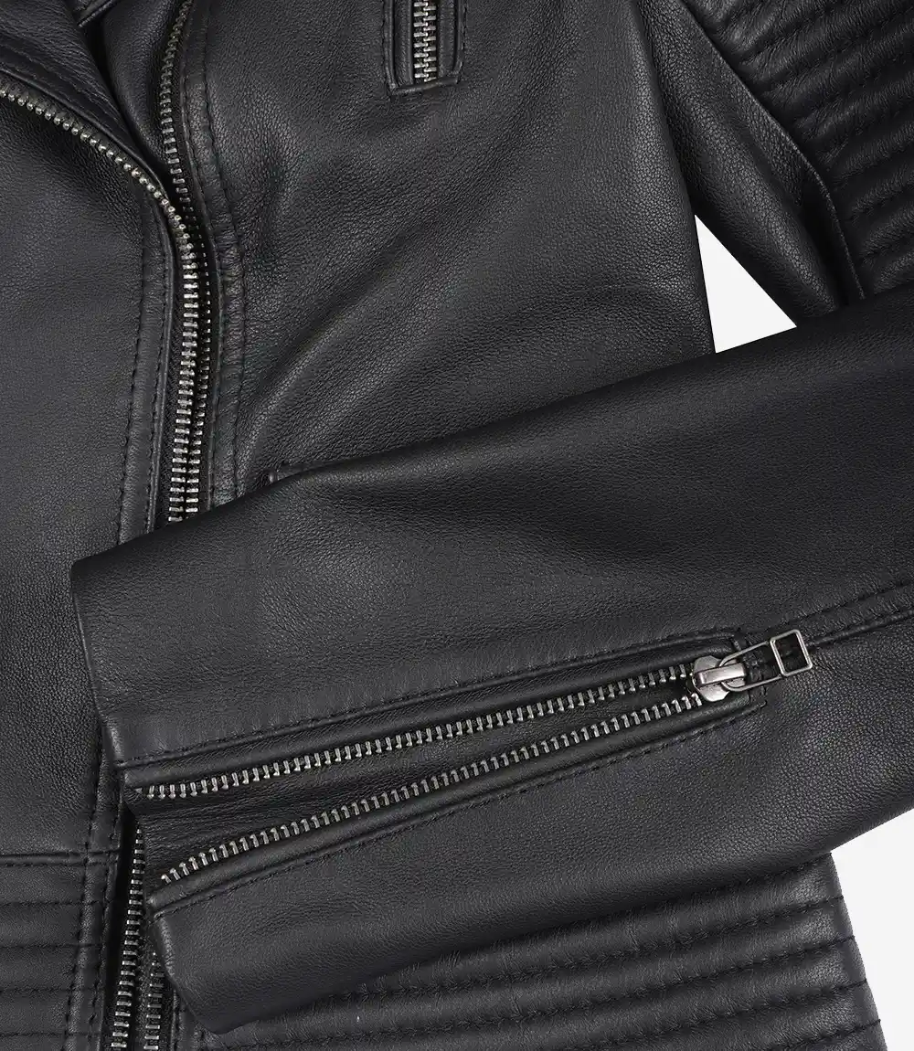Eloria Women’s Black Leather Biker Jacket - Image 3