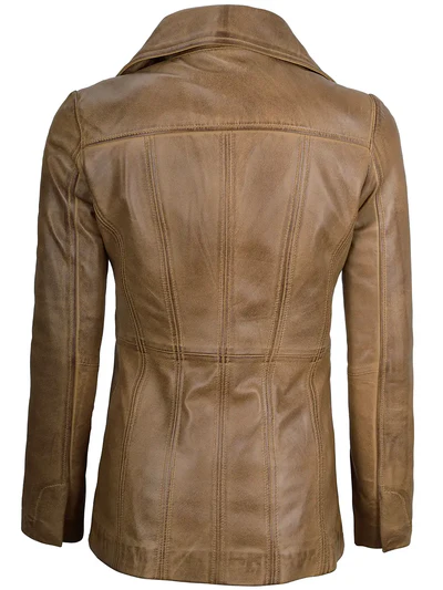 Evoria Women’s Camel Lambskin Leather Blazer - Image 2
