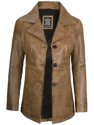 Evoria Women’s Camel Lambskin Leather Blazer - Image 4
