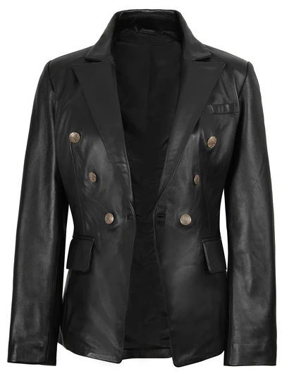 Livora Black Double-Breasted Leather Blazer – Women - Image 3