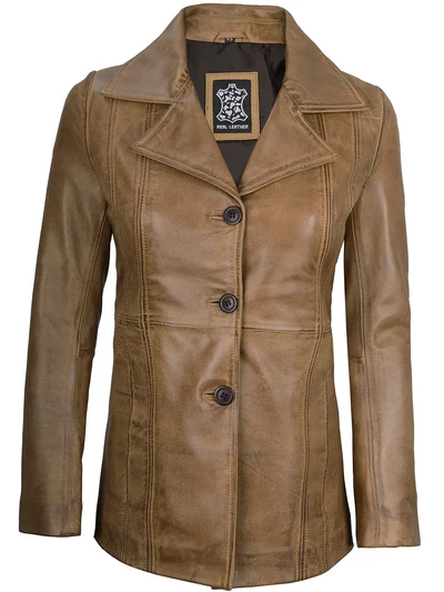 Evoria Women’s Camel Lambskin Leather Blazer - Image 5