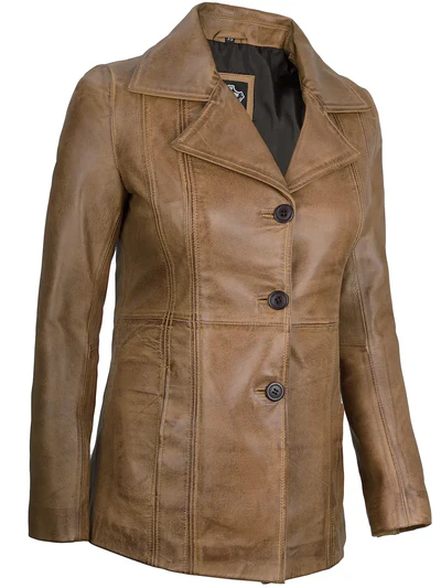 Evoria Women’s Camel Lambskin Leather Blazer - Image 3