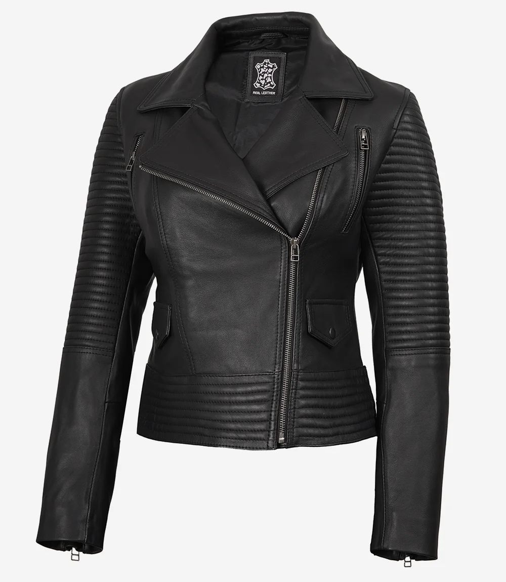 Eloria Women’s Black Leather Biker Jacket